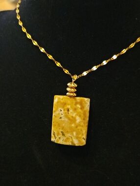 Gold-Tone Yellow Jasper Rectangle Pendant Necklace
